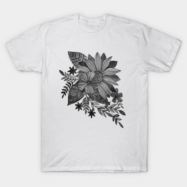 Watercolor sunflowers - black and white T-Shirt by wackapacka